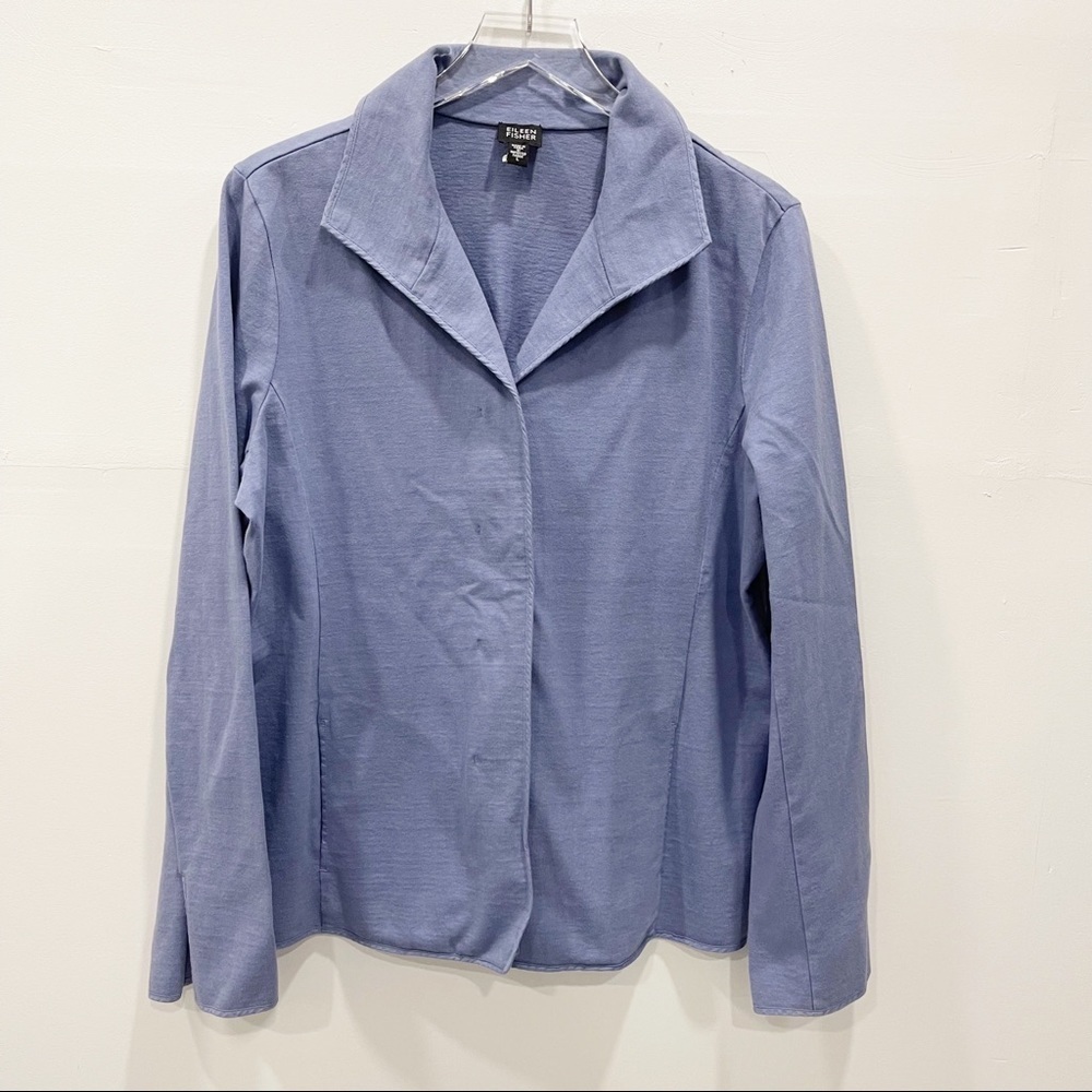 Eileen Fisher Light Blue Cotton Button Front Lightweight Jacket Large Casual